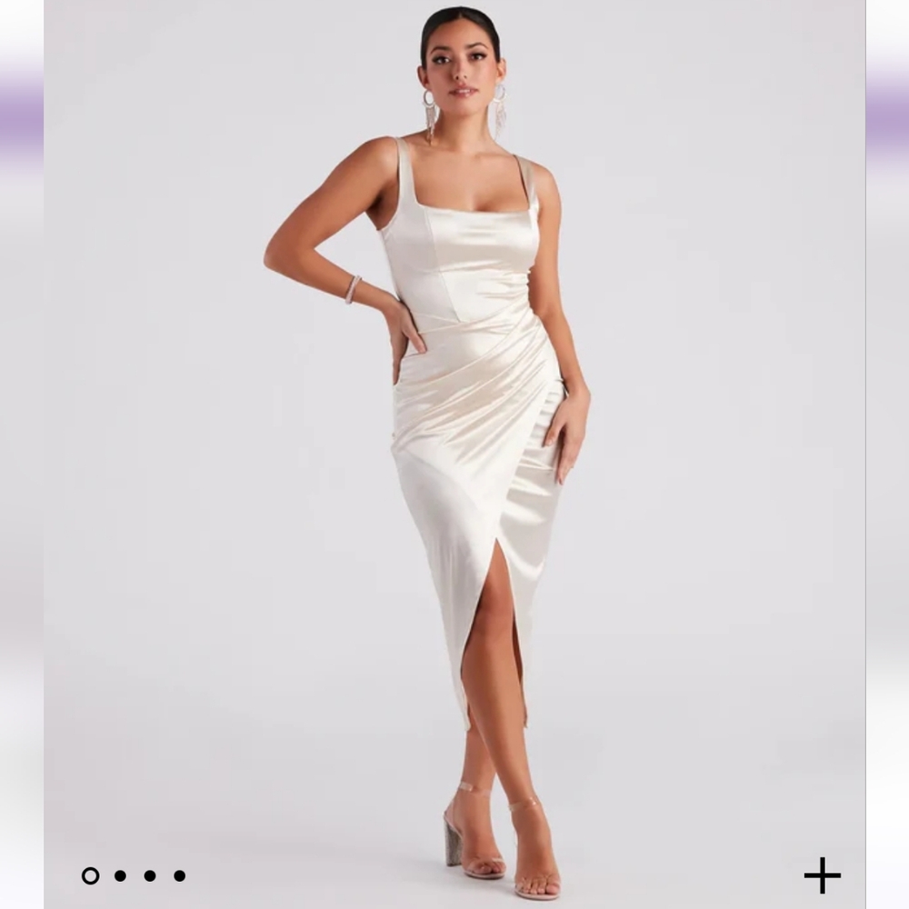 Windsor ivory satin midi dress- Size Medium